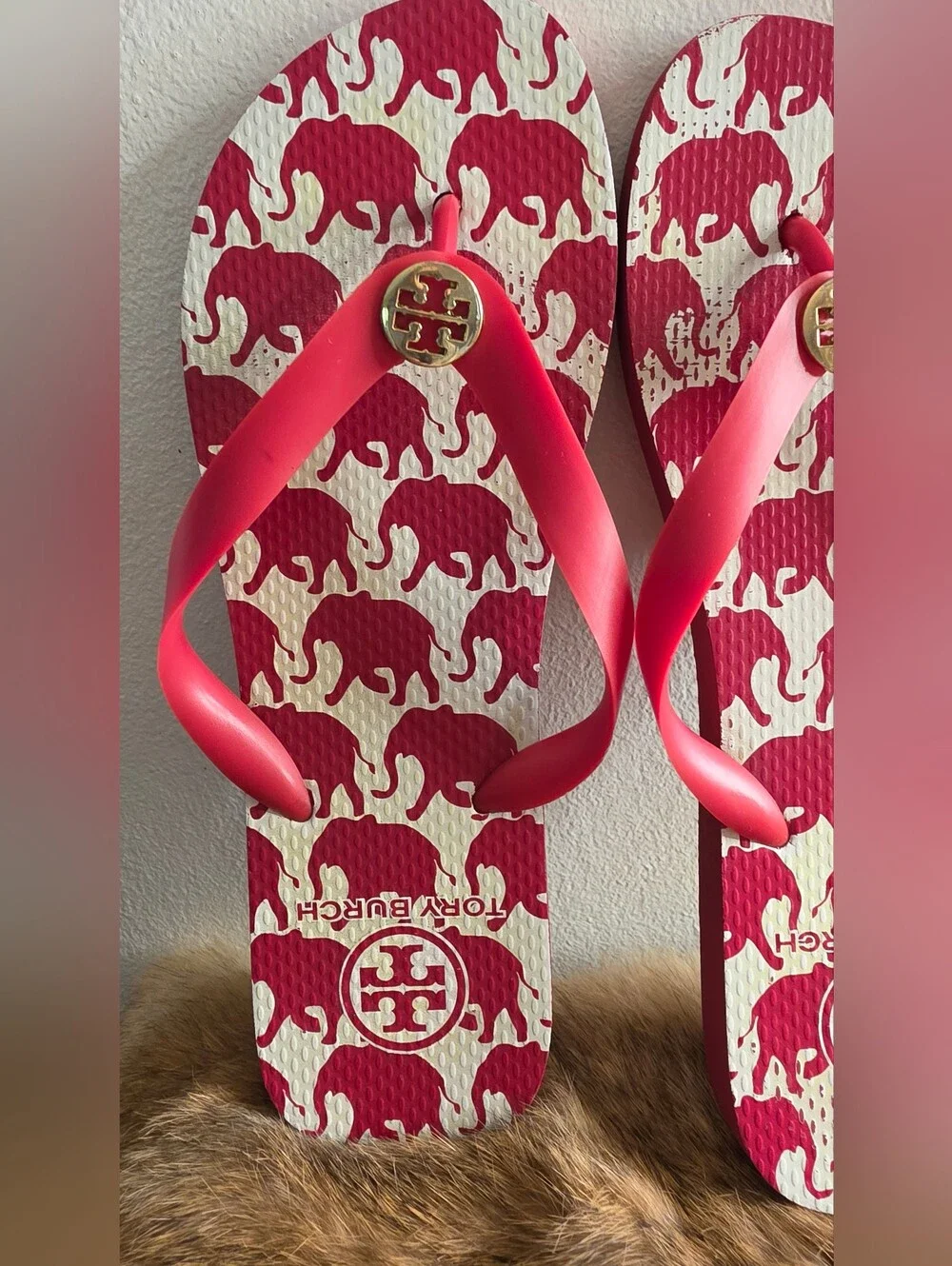 Tory Burch Red  Logo Flip Flops Size 8